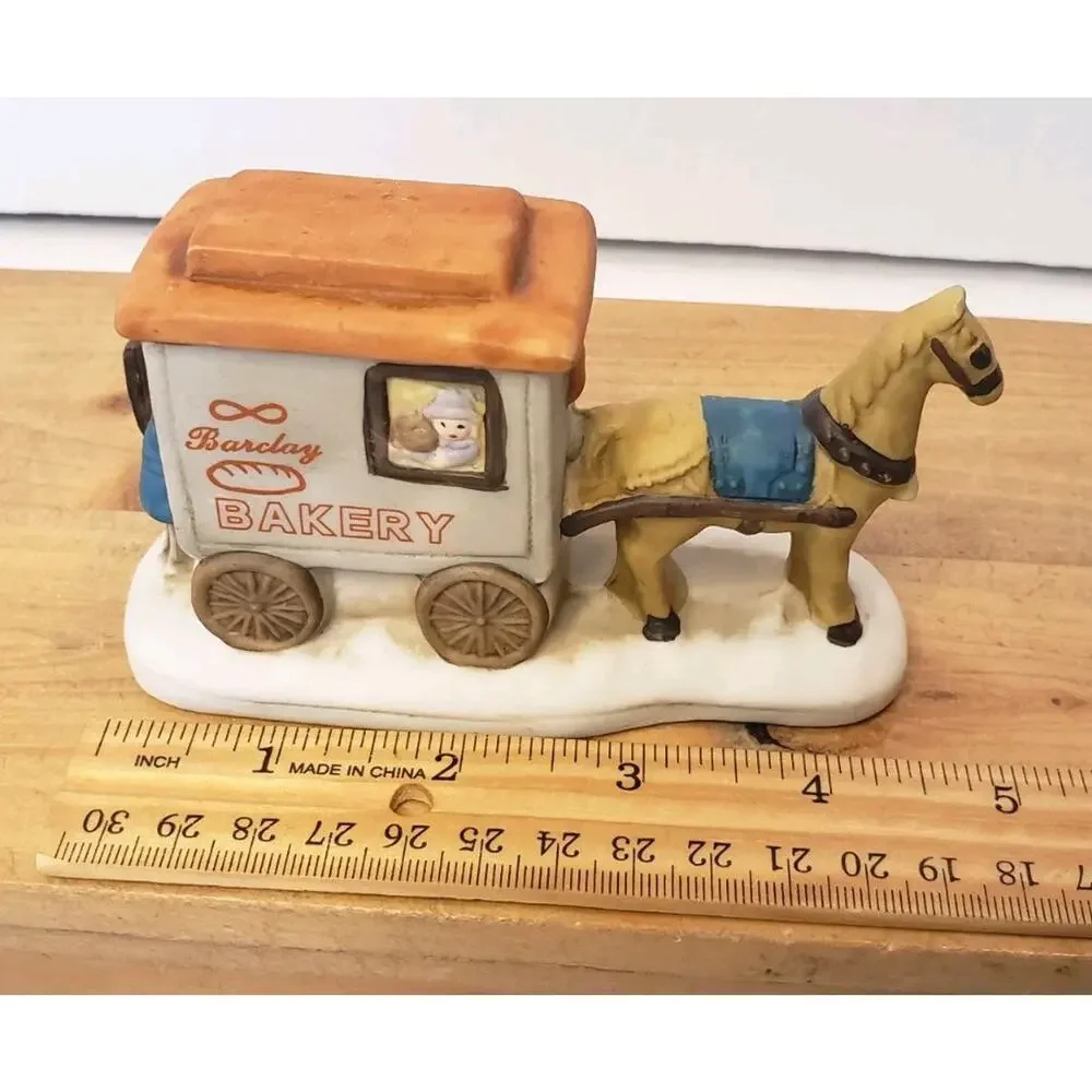Vintage Christmas Village‎ Barclay Bakery Cart Carriage Figurine w/ Horse